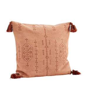 Cushions: * SPECIAL 20% OFF Embroidered cushion cover w/tassels, coral/brick 50x50cm