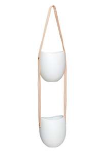 New Range Of Madam Stoltz: Hanging Plant pots, white with leather strap