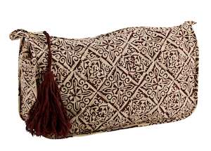 Printed washbag w/ tassel, Ruby/beige