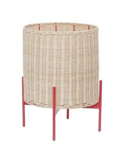 New Range Of Madam Stoltz: Hubsch Splint Plant Pot Natural Wicker/Red Metal base