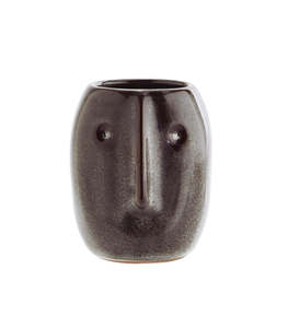 New Range Of Madam Stoltz: Flower pot w/ face imprint, dark petrol