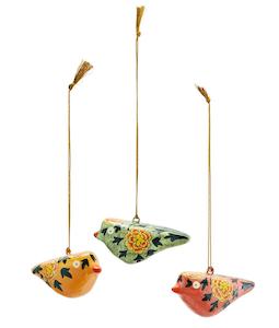 Christmas: Hand painted Papier Mache bird set of 3 decorations