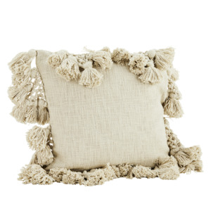 Cushion: Cushion cover w/ tassels, ivory
