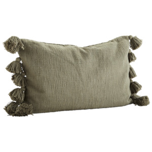 Cushion cover w/ tassels, olive green