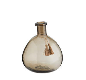Vases: * SALE DISCOUNT 30% OFF Madam Stoltz Round Glass vase, brown w/tassels