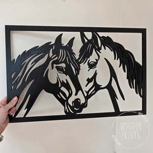 Products: Horse Wall Art – Rustic Wooden Horse Pair Wall Decor