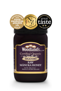 Products: MGO100+ Organic Raw Mānuka Honey (500g) - Woodland's Honey Certified Organic Manuka New Zealand