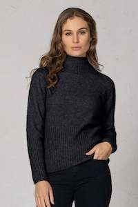 Womens Jerseys: Noble Wilde - Rib Turtle Neck Sweater in Charcoal