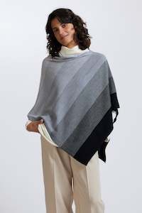 Ponchos, Capes: Royal Merino Graduated Stripe Poncho in Greys