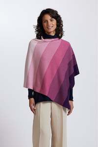 Royal Merino Graduated Stripe Poncho in Carnation
