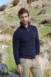 Mcdonald: McDonald - Cable Jersey, Navy with Pewter Collar