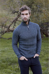 Mcdonald: McDonald - Cable Jersey with Lime Trim in Merino Wool and Possum Fur