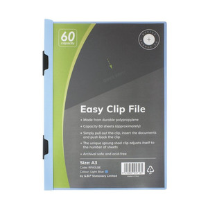 OSC Easy Clip File A3 Light Blue 60 Sheets WORK BUDDY