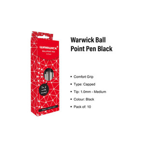 Products: Warwick Pen Ballpoint Black Capped Medium Box 10 WORK BUDDY