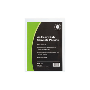 OSC Copysafe Pockets Heavy Duty A4 Unpunched, Pack of 5 WORK BUDDY