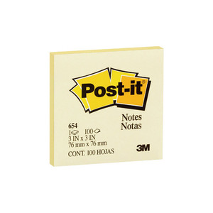 Products: Post-it Notes Yellow 654-1 76x76mm 100 sheet pads WORK BUDDY