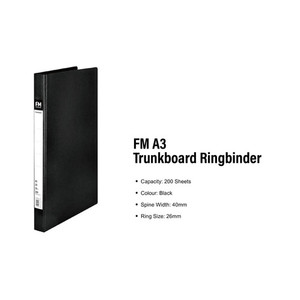 FM Trunkboard Ringbinder A3 3 Ring 26mm Oblong Black WORK BUDDY