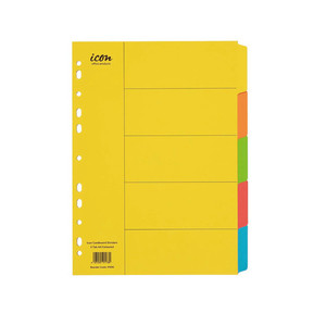 Products: Icon Cardboard Dividers 5 Tab Coloured A4 WORK BUDDY