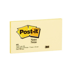 Post-it Notes Yellow 655-Y 76x127mm 100 sheet pad WORK BUDDY