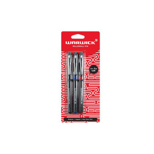 Warwick Pen Rollerball Capped Medium Blue Black Red 3 Pack WORK BUDDY