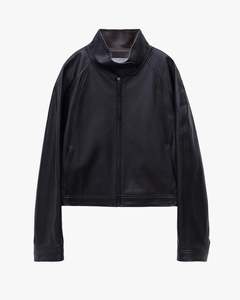 Low Classic: Stand Collar Faux Leather Jacket