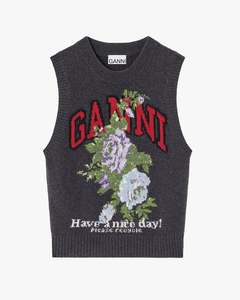 Graphic Wool Mix Flowers Vest