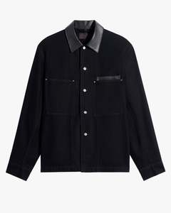 Workwear Overshirt with Leather Collar