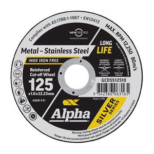 Alpha: Alpha Cutting Disc Silver Series 125mm x 1mm 10pk Tin