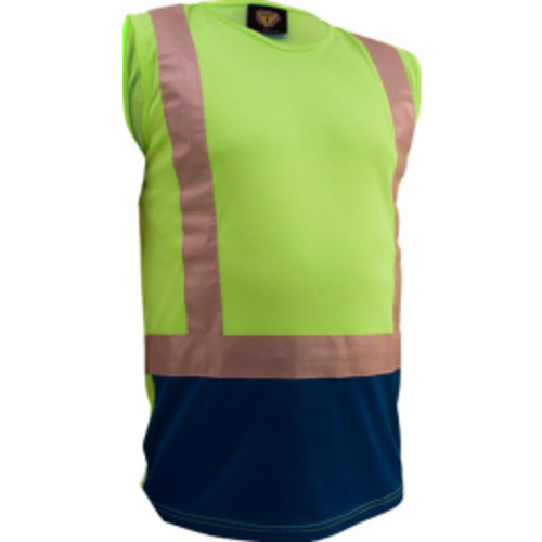 Hi Vis Singlet, T Shirt, Polo Shirts: Quality Safety Boots, Work wear & PPE Equipment HS1412-Yellow/Navy, Caution Hi Vis D/N Microfibre Singlet, PCS1412 Wide Range & Great Service