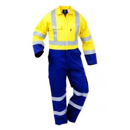 Flame Retardant Overalls: Quality Safety Boots, Work wear & PPE Equipment OA-FTPCOLT-Yellow/Navy Bison Overall, 100%Cotton, Flame Retardant, Day/Night Wide Range & Great Service