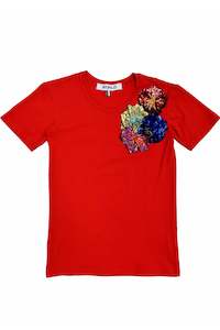 Worldman 2019 2020: WORLD 5065 Galaxy T-Shirt Red w/ Sequin Flowers (UNISEX)