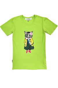 WORLD 5065 Galaxy T-Shirt Lime w/ Cute Cat (UNISEX)