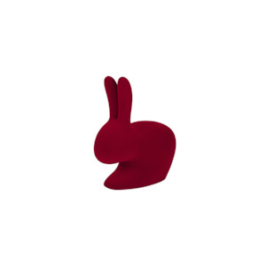 Qeeboo: Qeeboo XS Rabbit Bookend / Doorstopper Velvet Finish Red