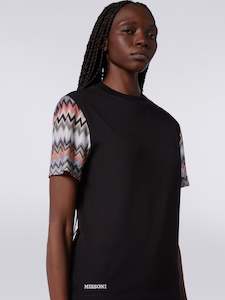 Missoni: Missoni Short Sleeve Black  T with Zigzag Sleeves - DS24SL03-BJ00JU