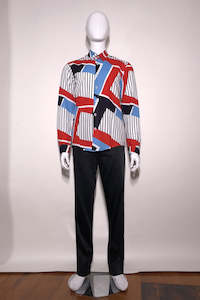 Worldman Spring Summer 2021: WORLDman 4667 Happy Shirt Blue White Red Geometric