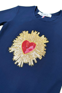 WORLD 5065 Flow T-Shirt Navy w/ Sequin Heart Burst (UNISEX)