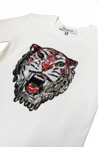 WORLD 5065 Flow T-Shirt White w/ Sequin Tiger (UNISEX)