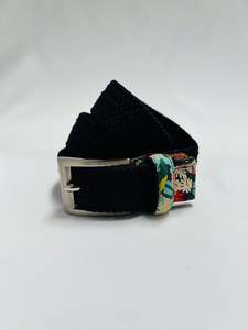WORLD Stretch & Liberty Floral Leather Belt - Navy