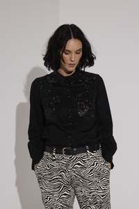 World Womenswear: WORLD 5612 Cowgirl Shirt Black Knit with Black Sequin