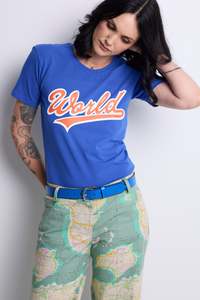 Worldman 2019 2020: WORLD 5065 Flow T-Shirt Blue w/ WORLD Flash Signature Orange/White (UNISEX)