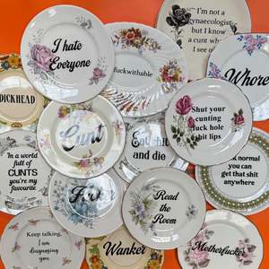 Vintage Ceramic Plate with Naughty Words & Phrases