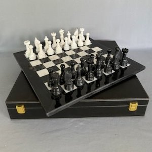 ACCESSORIES: Black & White Marble Chess Set 40cm with case