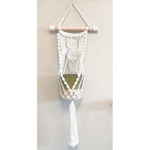 Macrame Pot Plant Holder Wooden Handle
