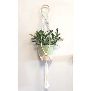 Planter And Stand: Macrame Pot Plant Holder with Round Rattan Handle
