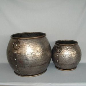 Planter And Stand: Hammered Gunmetal Urn-Small