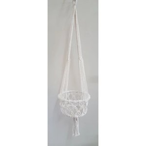 Planter And Stand: Macrame Pot Plant Hanger-Single White 28cm