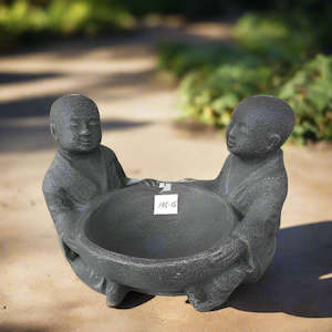 Planter And Stand: 2 Monks Holding A Bowl