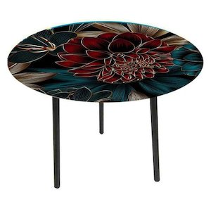 Glass Top Side Table-Red Flower