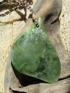 Large Mottled Jade Trigonal Drop Pendant Woven Stone Jade