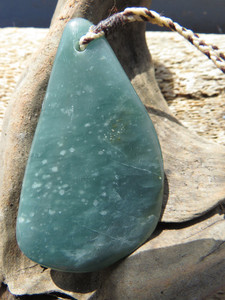 Guatemalan Blue Jadeite Scooped Freeform Pendant Woven Stone Jade